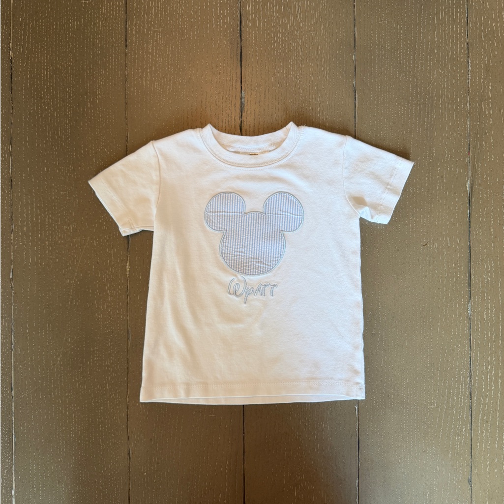 Blanke Boutique “Wyatt” Monogram Mickey Mouse Disney Short-Sleeve Shirt 2t